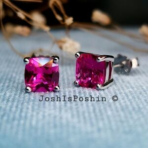 1.6CT. T.W. Cushion cut hot pink sapphire stud earrings in sterling silver